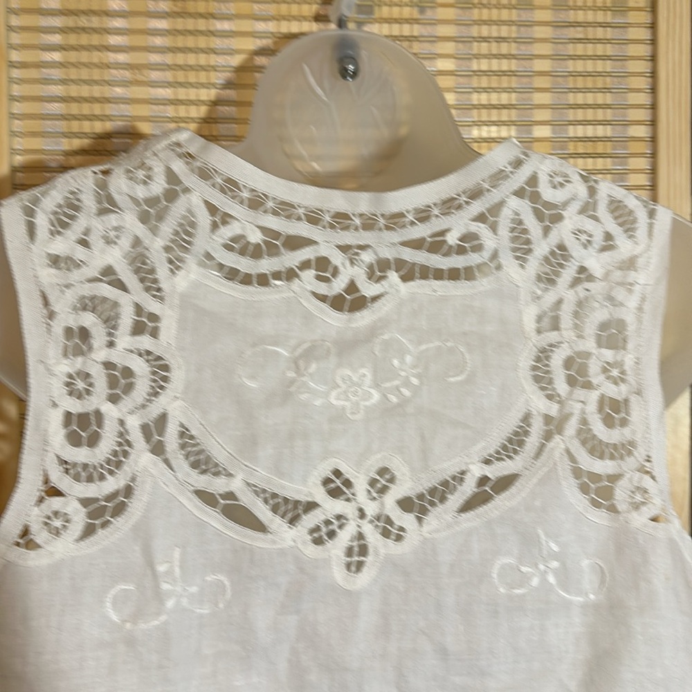 Wimpole Street Vintage 1990s Y2K Crisp White Linen Cotton Lace Vest Large? - Picture 10 of 15